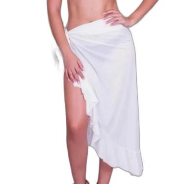 Imagem de Saída de praia adulto saia longa em crepe mais corpo, Branco,  M
