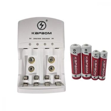 Imagem de Carregador de Pilhas com LED + 02 Pilhas AAA + 02 Pilhas AA Recarregáv