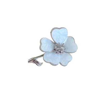 Imagem de Broche Flor com Pétalas de Madrepérola e Pedras - - Pistache Acessório