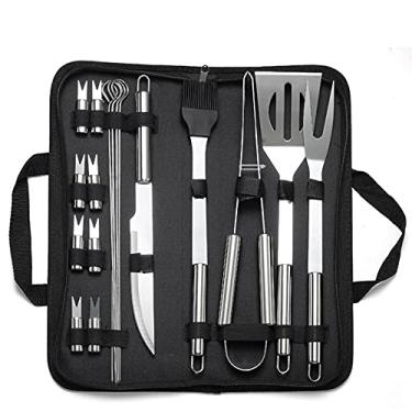 Imagem de Conjunto de ferramentas para churrasco e acessórios de churrasco, 20 peças, kit de ferramentas de churrasco de aço inoxidável resistente com alça antiderrapante e bolsa de armazenamento para cozinhar ao ar livre, acampamento, churrasco - melhor presente para churrasqueira