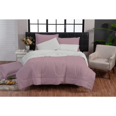 Imagem de Kit Edredom Queen Jogo de 100% Algodão 200 fios (Rosa e Branco)