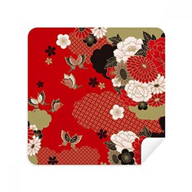 Imagem de Borboleta Flower Red Sakura óculos pano limpador de tela tecido camurça pacote com 2
