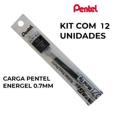Imagem de Carga Refil Caneta Pentel Energel Lr7-C 0.7 Preta Kit Com 12