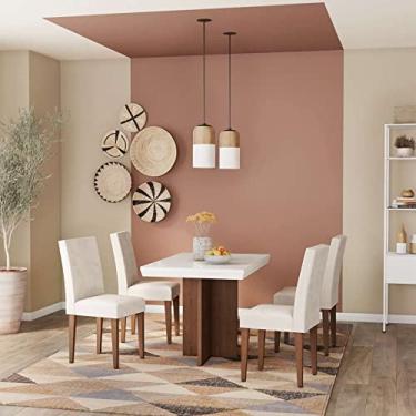 Imagem de Conjunto de Mesa de Jantar Sevilha II com Tampo de Vidro Off White e 4 Cadeiras Grécia Veludo Creme