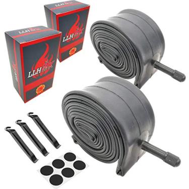 Imagem de Tubo de bicicleta de 24 polegadas 24 tubo de bicicleta 24 x 1,95/1,75/2,10/2,125 tubo interno de bicicleta – Válvula Schrader com 3 alavancas de pneu, 6 emblemas redondos de 60 cm, composto de borrach