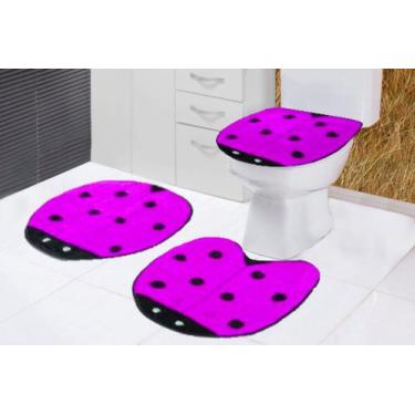 Imagem de Tapete Banheiro Formato Joaninha Pelucia Antiderrapante Kit 3 Peças Pr