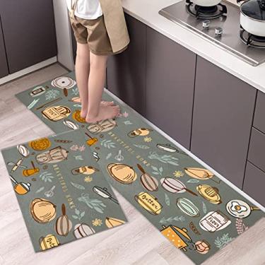 Imagem de youyoucool Tapetes para chão de cozinha, tapete de área abstrato, antiderrapante, conjunto de tapetes de cozinha para cozinha, sala de jantar, chão, casa, escritório, pia, lavanderia 40,6 x 61 cm +