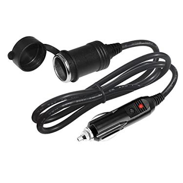 Imagem de Cabo de extensão do isqueiro de cigarro 12V 3FT - Carregador de carro isqueiro macho plugue para tomada fêmea 18AWG Cabo de extensão resistente com extensor de luzes LED para bomba de compressor de ar e inflador de pneu 15A
