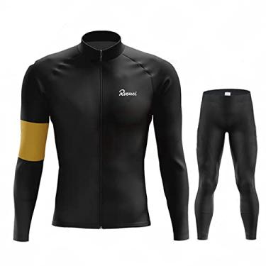 Imagem de Conjunto de camisa de ciclismo inverno masculino de lã térmica MTB roupas de bicicleta quentes roupas de bicicleta equipe outono esportes ao ar livre, preto, 1