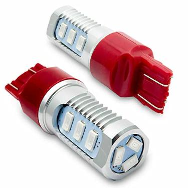 Imagem de 2x 7443 estroboscópico vermelho brilhante, alerta de segurança traseira, luzes LED de parada traseira de freio