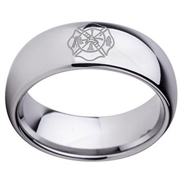 Imagem de Friends of Irony Anel de bombeiro de carboneto de tungstênio, 8 mm, aliança de casamento e anel de aniversário, projetado para uso masculino e feminino