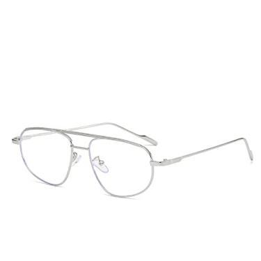 Imagem de Óculos de sol femininos de metal fashion grande armação óculos de sol para homens claro anti azul claro armação de óculos, prata transparente, tamanho único