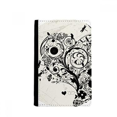 Imagem de Porta-passaporte com contorno de flor plantas preto branco arte em grão Notecase Burse capa carteira porta-cartão, Multicolor