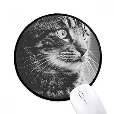 Imagem de Mouse pad preto branco perfil gato animal selvagem tapete redondo para computador