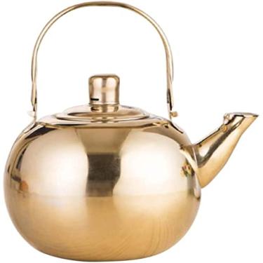 Imagem de REJOON Chaleira de aço inoxidável bule de chá café água pequena chaleira para fogão por indução topo 1L (cor: pgolden, tamanho: T18x14x18cm)