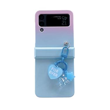 Imagem de Capa dobrável para Samsung Galaxy Z Flip 3 4 5G Hard PC Case à prova de choque com pingente de urso Gradient Phone Case Capa de proteção, rosa azul, para Samsung Flip 3