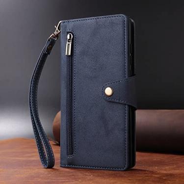 Imagem de Carteira rebite fivela estojo de couro com zíper para Samsung Galaxy S23 Ultra S22 S21 Plus S20 FE S10 Plus S9 S8 Note 20 Ultra 10 Lite 9, azul, para Galaxy S22 Ultra
