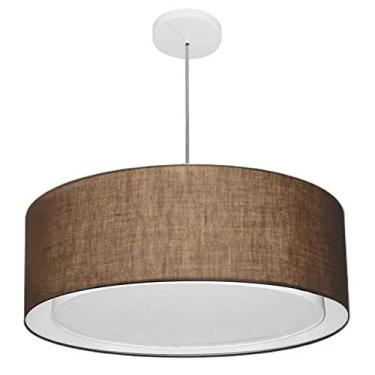 Imagem de Lustre Pendente Cilíndrico Duplo Cúpula Tecido 25/60x50 cm, Vivare Iluminação, Pendente4297 LC, Café, Grande