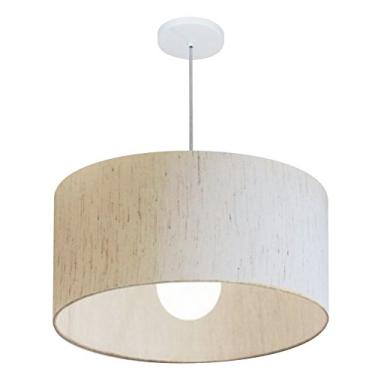 Imagem de Lustre Pendente Cilíndrico Cúpula Tecido 55x25 cm, Vivare Iluminação, Pendente4207 LLA-35, Linho Bege, Médio