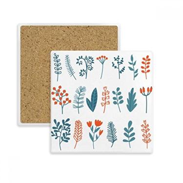 Imagem de Porta-copos com ilustração de folhas de plantas coloridas de Natal, porta-copos quadrados, suporte de subplaca, pedra isolante