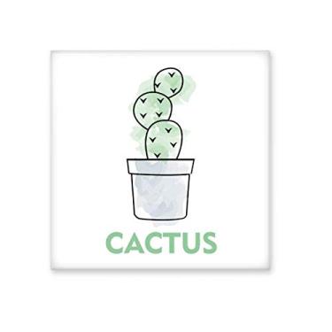 Imagem de Aquarela de cacto, suculentas em vaso, azulejo de cerâmica, decalque brilhante, pedra adornada de tijolos esmaltados