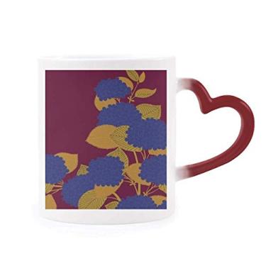 Imagem de Caneca de grés com pintura de flor de cultura japonesa dourada azul sensível ao calor vermelha que muda de cor