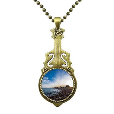 Imagem de DIYthinker Colar de pedra do oceano com imagem de mar de praia, joia antiga com pingente de música