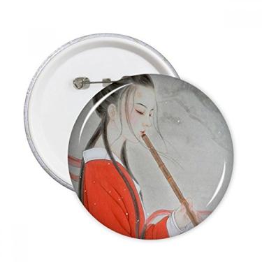 Imagem de Flauta de beleza vermelha pintura chinesa pinos redondos emblema botão decoração roupas presente 5 peças