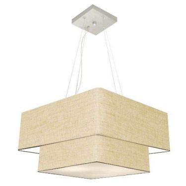Imagem de Lustre Pendente Duplo Quadrado Cúpula 25/70x50 cm, Vivare Iluminação, Pendente4083 RST, Rustico Bege, Grande