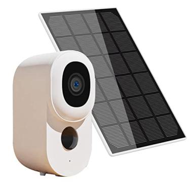 Imagem de Câmera de segurança solar sem fio para exteriores com painel solar, câmera WiFi 3MP alimentada por bateria com visão noturna em cores, detecção de movimento e áudio bidirecional