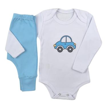 Imagem de Conjunto Body Manga Longa Bordado Carrinho e Calça Suedine Mijão Culote - Roupa Bebê Menino-Masculino