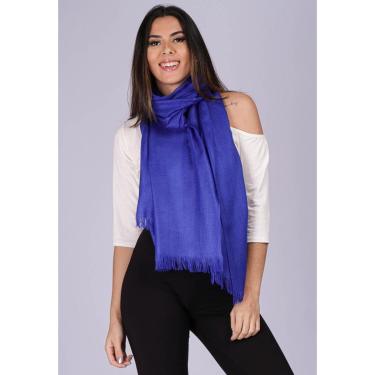 Imagem de Echarpe Lenço Feminino Liso Panamá Azul Bic - Único - Veste 38 ao 48-Feminino