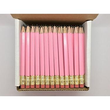 Imagem de Meia lápis com borracha – golfe, sala de aula, estanho – hexagonal, apontado, 2 lápis, cor – rosa pastel, caixa com 72 lápis de golfe TM