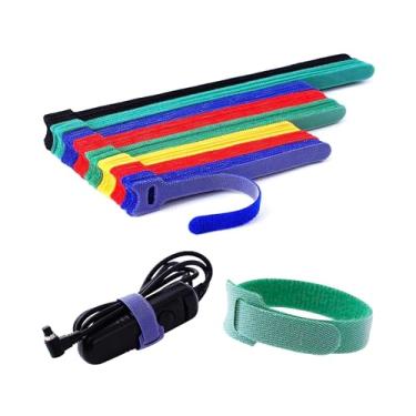 Imagem de 50x Presilha 25cm Fita Abraçadeira Preta Cabos Chicote Fios organizador de fios Fecho de contato, mantenha sua casa, escritório ou local de trabalho organizado (Multicolor)