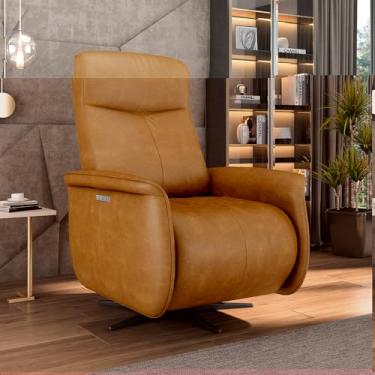 Imagem de Poltrona do Papai Reclinável Power Elétrica Anakin Base Estrela Giratória USB Couro Caramelo Brilho G76 - Gran Belo