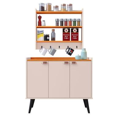 Imagem de Kit Aparador Buffet Retrô Pés Palito Cantinho Café Truzzi Armário Prateleiras Organizadoras Suspenso Amélia - RPM Móveis