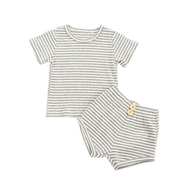 Imagem de Camiseta listrada New Born Close for Girl Roupas infantis meninos manga meninas conjunto curto shorts crianças bebê (cinza, 4-5 anos)