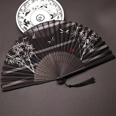 Imagem de Leque dobrável estilo vintage ventilador dobrável de seda padrão japonês chinês arte artesanato presente decoração de casa ornamentos ventilador de mão dança acessórios decorativos feitos à mão (cor: 26)