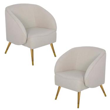 Imagem de Kit 02 Poltronas Decorativa Fixa Pés Palito Duo Agnes D02 Linho Bege B-415 - Lyam Decor