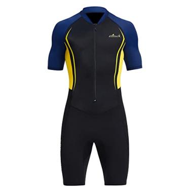 Imagem de Roupa de mergulho masculina de neoprene de 1,5 mm para surfe, roupa de mergulho curta para natação, zíper frontal FPS 50+, traje de banho para caiaque, 2GG