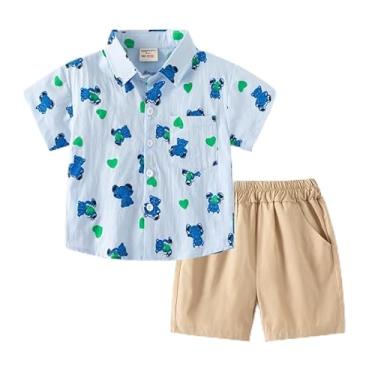 Imagem de Conjunto de roupas de verão para meninos e bebês de algodão com estampa de desenho animado manga curta casual conjunto camiseta shorts 1-8 anos, Azul, 120/4-5 Y