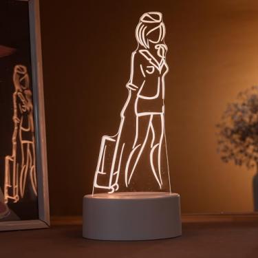 Imagem de Luminária led 3d, abajur de mesa, aeromoça 3D