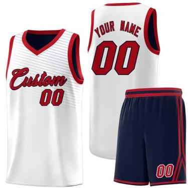 Imagem de Camiseta personalizada de basquete Jersey uniforme atlético hip hop impressão personalizada número de nome para homens jovens, Branco e vermelho - 89, One Size