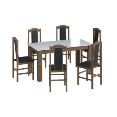 Imagem de Conjunto Mesa De Jantar Clássica 6 Cadeiras Estofadas Móveis Canção -