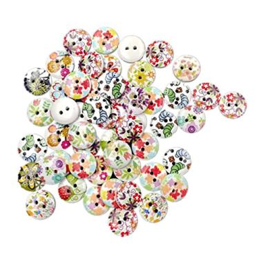 Imagem de Tofficu 200 Unidades 2 Pacotes de costura faça você mesmo botões metálicos botões de roupas artesanais Botões coloridos Botões redondos decoração vintage de flor impresso Metal