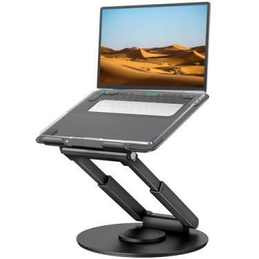 Imagem de tounee Suporte telescópico para laptop para mesa com base giratória de 360°, sentado para ficar em pé, altura ajustável, suporte de elevação portátil para boa postura, compatível com MacBook Pro,