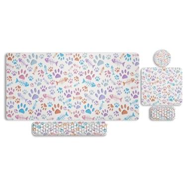 Imagem de MOSISO Mouse pad estendido para jogos e teclado de massagem, descanso de pulso, descanso de pulso e porta-copos ergonômico, antiderrapante e almofada de digitação fácil com espuma de memória para