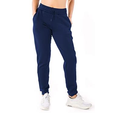 Imagem de Yogipace Calça de moletom feminina Petite 63,5 cm de cintura alta forrada com lã térmica quente de inverno azul-marinho tamanho 2GG