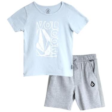 Imagem de Volcom Conjunto de shorts para meninos - camiseta de manga curta de 2 peças e shorts de moletom felpudo francês - conjunto de roupa de verão para meninos (2-7), Azul gelo, 5