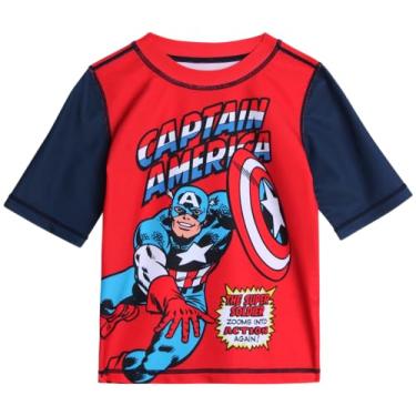Imagem de Marvel Camiseta masculina Vingadores Rash Guard - Capitão América, Homem-Aranha - Secagem Rápida Areia e Proteção Solar (2T-12), Captain Red/Navy, 7